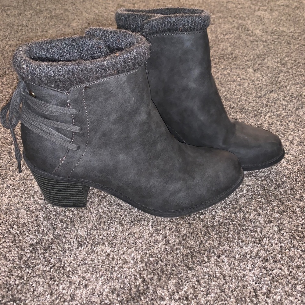 Rich Grey Heeled Booties with Fur